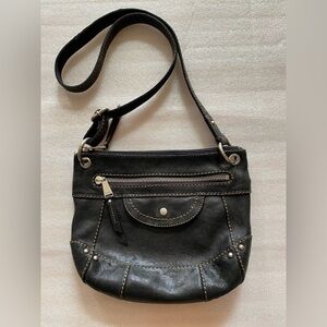 Long Live Vintage FOSSIL Crossbody Black Leather Handbag Adjustable Strap